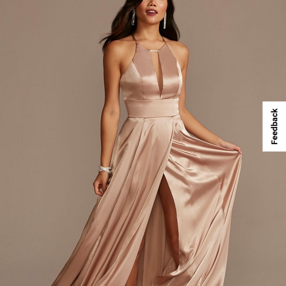 Charmeuse Keyhole Crisscross Back  Galina Signature Size 6 Champagne